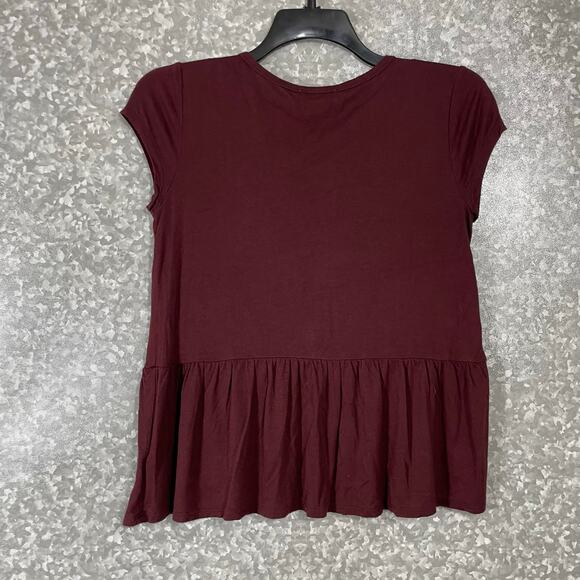 Cloud Chaser Women's Burgundy Lace Front Boho Top - Size Small - Peplum Waist - Picture 7 of 7